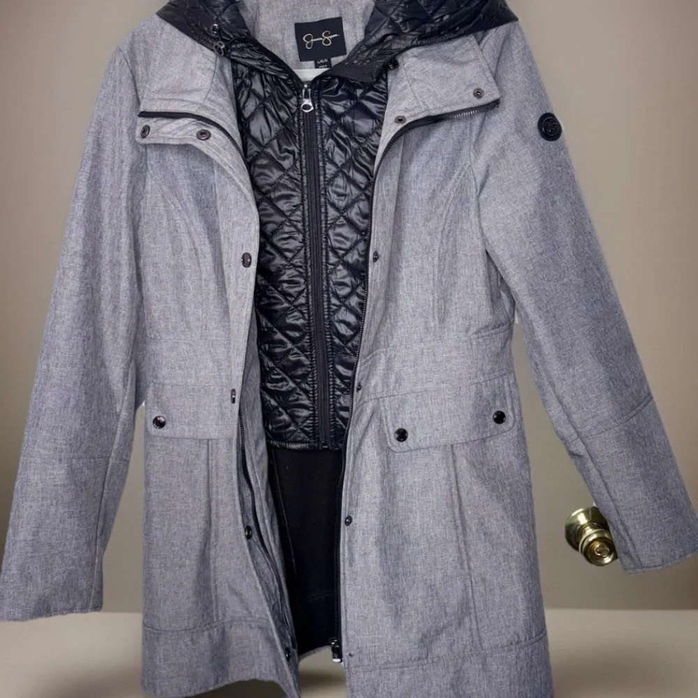 Jessica Simpson Gray Hooded Jacket Coat Women’s‎ Large | Quilted Lining